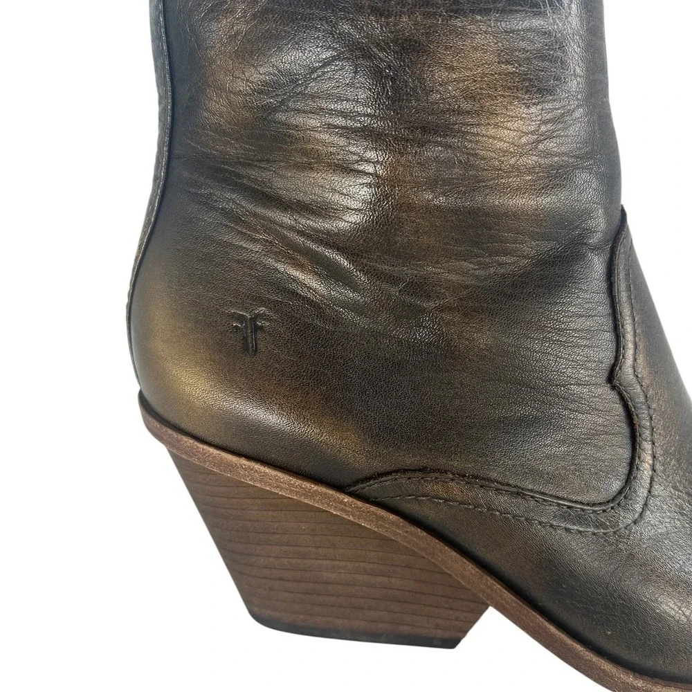 Frye‎ Amado Wedge Ankle Bootie Bronze Brown Leather 7.5